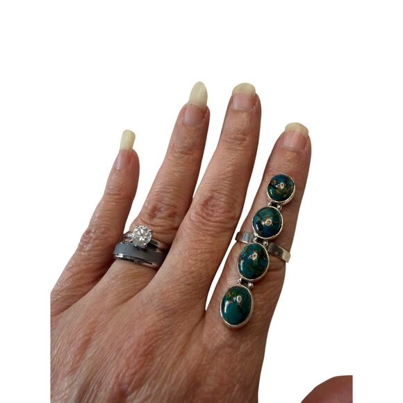 925 Sterling Silver Chrysocolla Copper Multi-Stone Statement Ring – Size 5 - Picture 3 of 4